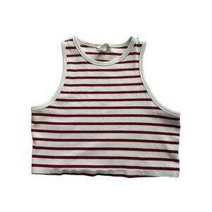 H&M Women's Red & White Striped‎ Ribbed Sleeveless Crop Top Tank XXL
